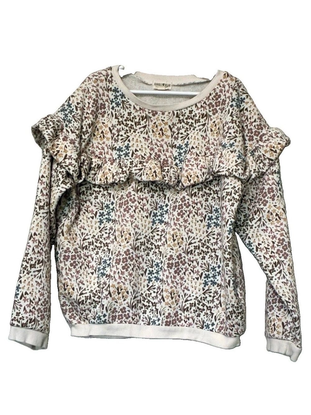 Rabbit Bear By Emily and Oliver Girls Floral Ruffle Sweatshirt size 10